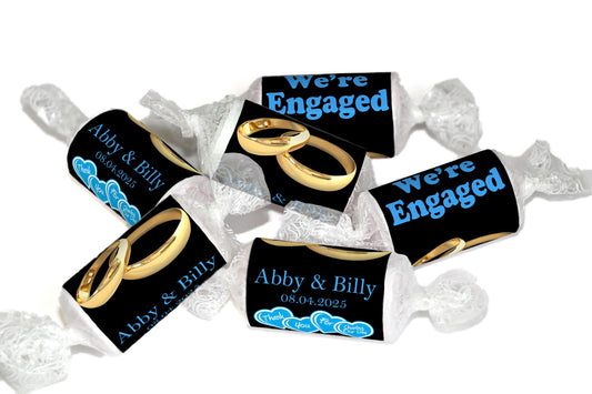 Engaged Sweets - Personalised Love Heart Favors, Blue - Gold Rings