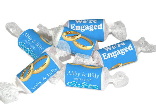 Engaged Sweets - Personalised Love Heart Favors, Blue - Gold Rings - V5