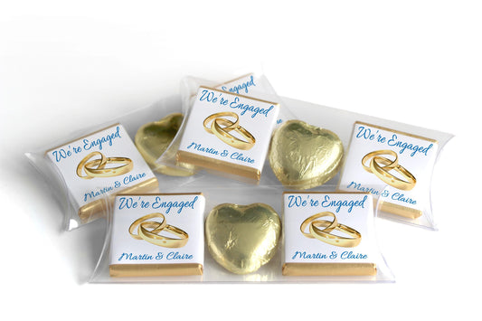 2 Choc Heart Trio Engaged Chocolates - Personalised Favours - Neapolitan Chocolates - V1 - Gold Rings