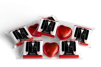 2 Choc Heart Trio Wedding Chocolates - Personalised Favours - Neapolitan Chocolates - Groom