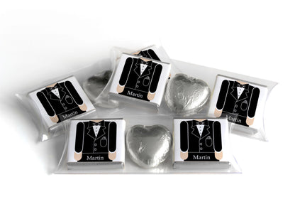 2 Choc Heart Trio Wedding Chocolates - Personalised Favours - Neapolitan Chocolates - Groom