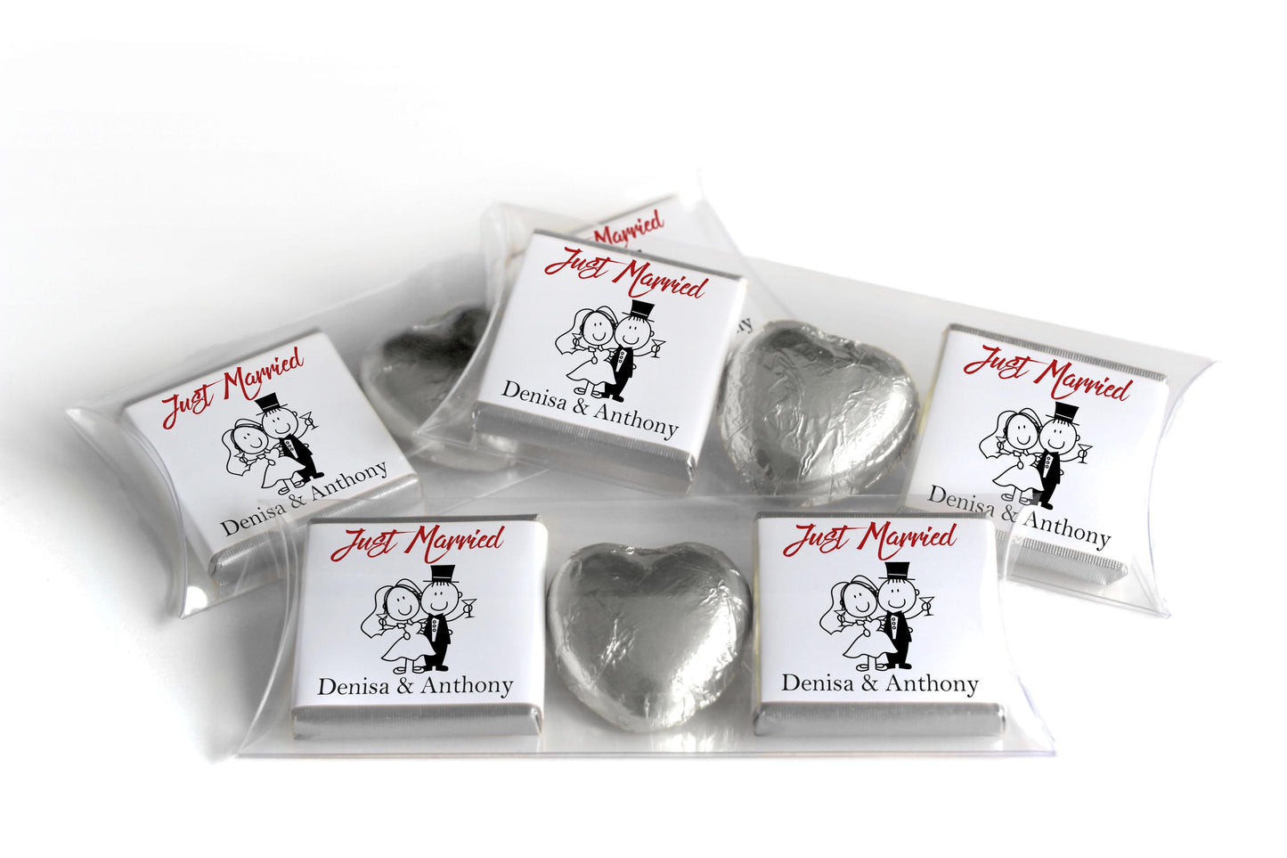 2 Choc Heart Trio Wedding Chocolates - Personalised Favours - Neapolitan Chocolates - V13