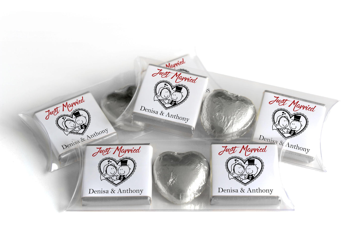 2 Choc Heart Trio Wedding Chocolates - Personalised Favours - Neapolitan Chocolates - V14