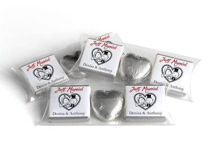 2 Choc Heart Trio Wedding Chocolates - Personalised Favours - Neapolitan Chocolates - V14