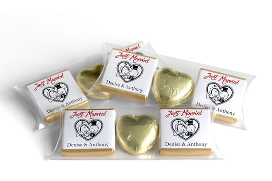 2 Choc Heart Trio Wedding Chocolates - Personalised Favours - Neapolitan Chocolates - V14