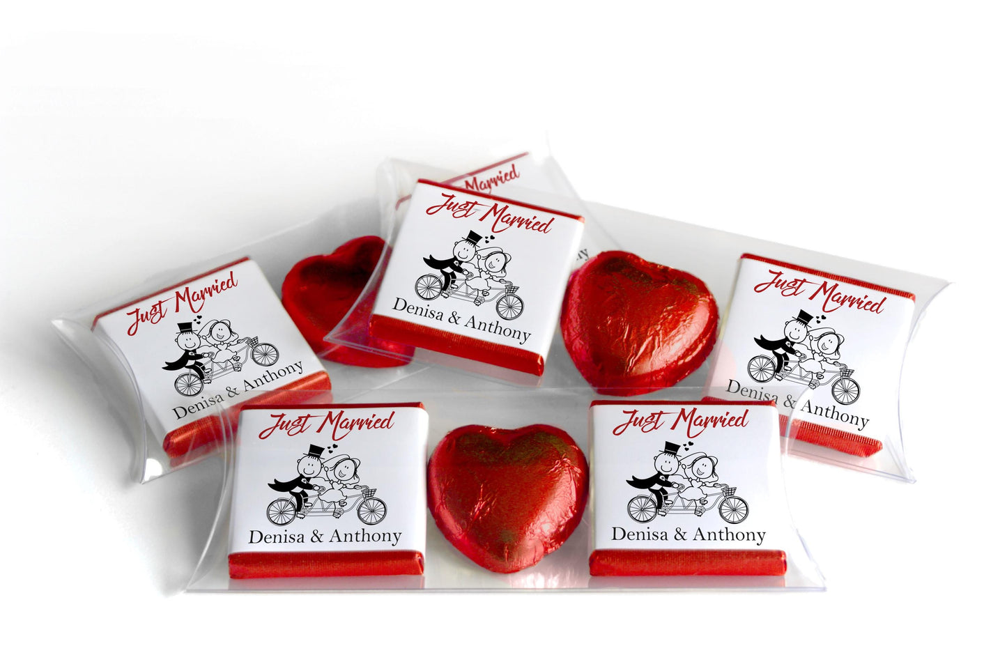 2 Choc Heart Trio Wedding Chocolates - Personalised Favours - Neapolitan Chocolates - V15