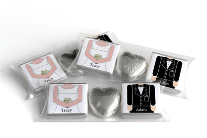 2 Choc Heart Trio Wedding Chocolates - Personalised Favours - Neapolitan Chocolates - Bride & Groom
