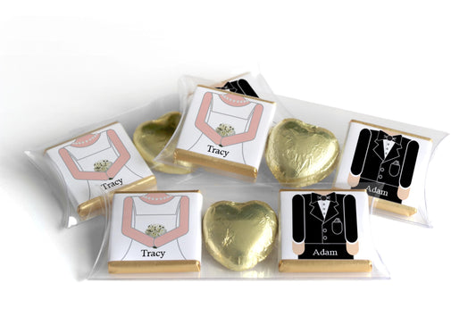 2 Choc Heart Trio Wedding Chocolates - Personalised Favours - Neapolitan Chocolates - Bride & Groom