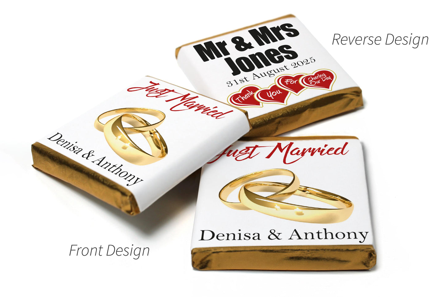 Wedding Chocolates - Personalised Wedding Favours - Neapolitan Chocolates - V11 Gold Rings