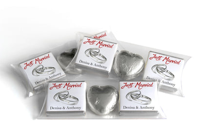 2 Choc Heart Trio Wedding Chocolates - Personalised Favours - Neapolitan Chocolates - V11 - Silver Rings