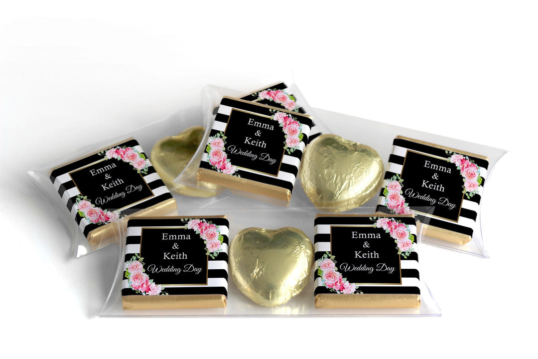 2 Choc Heart Trio Wedding Chocolates - Personalised Favours - Neapolitan Chocolates - V10 - Black