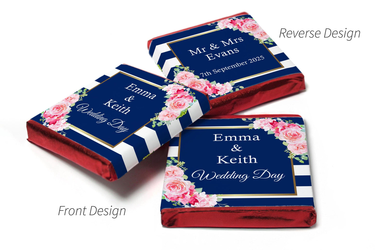 Wedding Chocolates - Personalised Wedding Favours - Neapolitan Chocolates - V10 - Blue