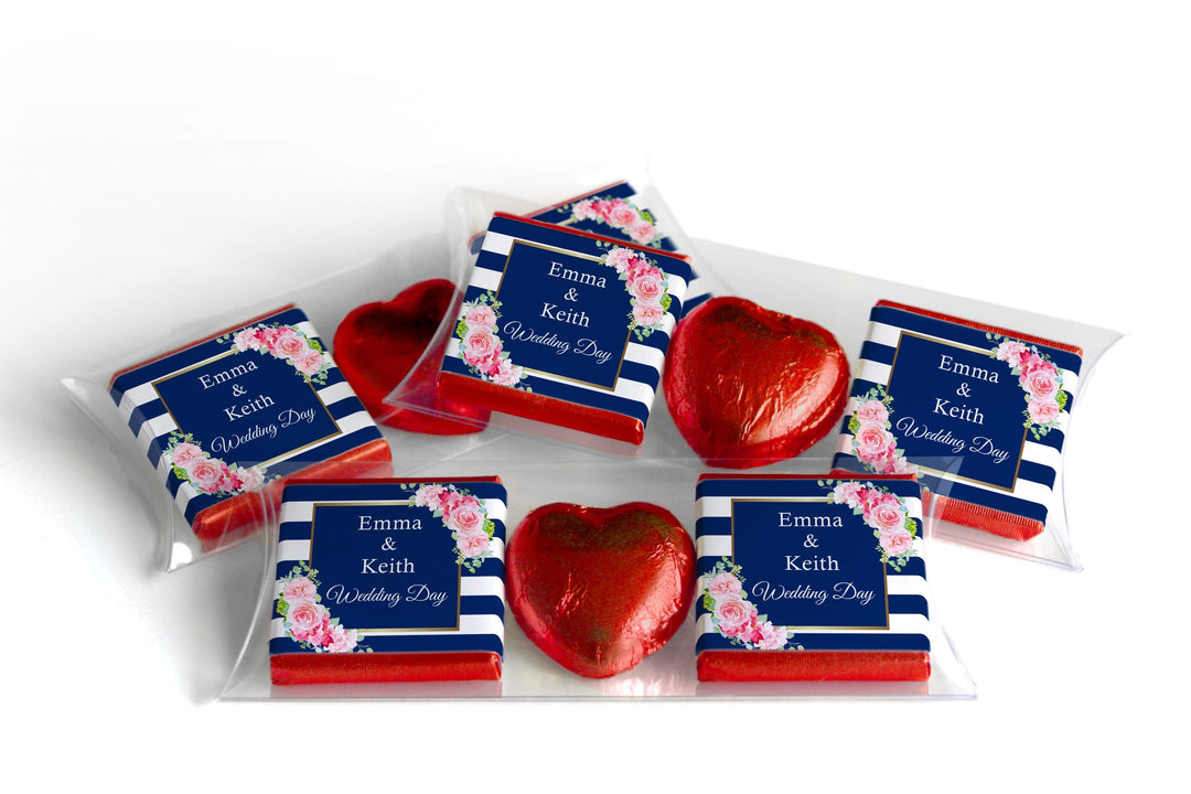 2 Choc Heart Trio Wedding Chocolates - Personalised Favours - Neapolitan Chocolates - V10 - Blue