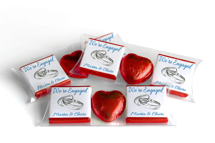 2 Choc Heart Trio Engaged Chocolates - Personalised Favours - Neapolitan Chocolates - V1 - Silver Rings
