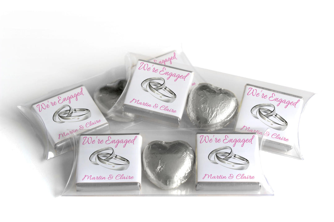 2 Choc Heart Trio Engaged Chocolates - Personalised Favours - Neapolitan Chocolates - V2 - Silver Rings