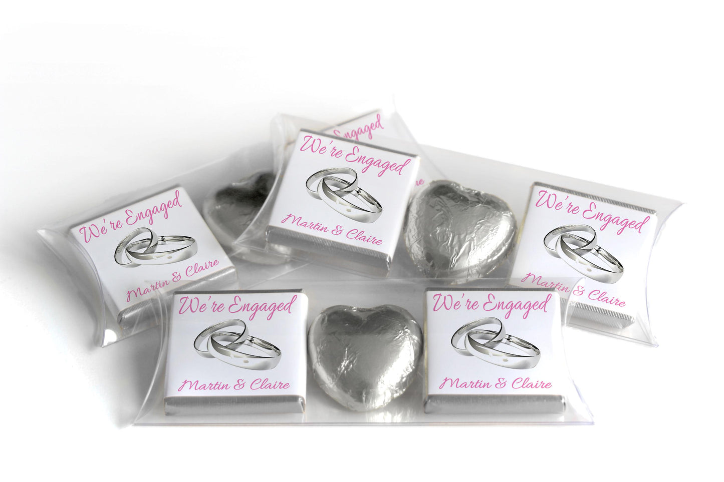 2 Choc Heart Trio Engaged Chocolates - Personalised Favours - Neapolitan Chocolates - V2 - Silver Rings