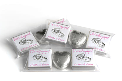 2 Choc Heart Trio Engaged Chocolates - Personalised Favours - Neapolitan Chocolates - V2 - Silver Rings