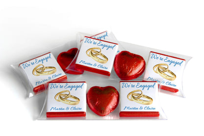 2 Choc Heart Trio Engaged Chocolates - Personalised Favours - Neapolitan Chocolates - V1 - Gold Rings