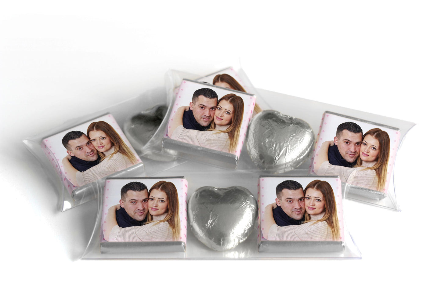 2 Choc Heart Trio Engaged Chocolates - Personalised Favours - Neapolitan Chocolates - V3 Pink