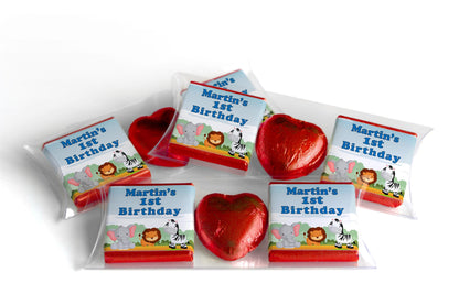 Choc Heart Trio Birthday Gifts - Jungle - Personalised Favours - Neapolitan Chocolates - Blue Text