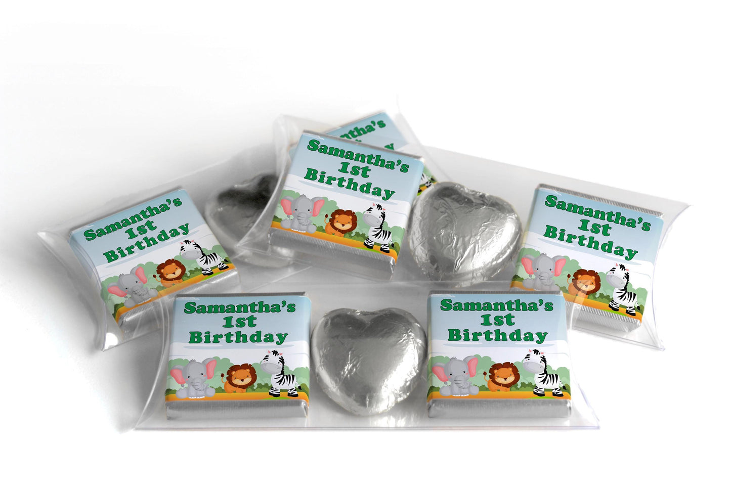 Choc Heart Trio Birthday Gifts - Jungle - Personalised Favours - Neapolitan Chocolates -Green Text