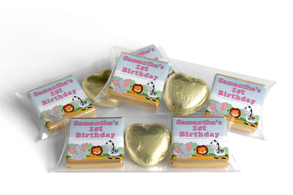 Choc Heart Trio Birthday Gifts - Jungle - Personalised Favours - Neapolitan Chocolates -Pink Text