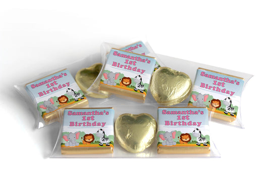 Choc Heart Trio Birthday Gifts - Jungle - Personalised Favours - Neapolitan Chocolates -Pink Text