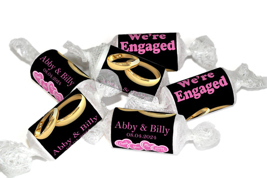 Engaged Sweets - Personalised Love Heart Favors, Pink - Gold Rings