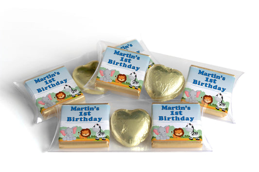 Choc Heart Trio Birthday Gifts - Jungle - Personalised Favours - Neapolitan Chocolates - Blue Text