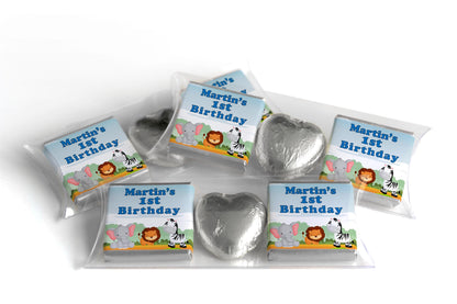 Choc Heart Trio Birthday Gifts - Jungle - Personalised Favours - Neapolitan Chocolates - Blue Text