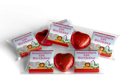Choc Heart Trio Birthday Gifts - Jungle - Personalised Favours - Neapolitan Chocolates -Pink Text